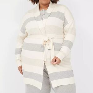 Lane Bryant Belted Long Sleeve Striped Cardigan Sweater Neutral Size 18/20